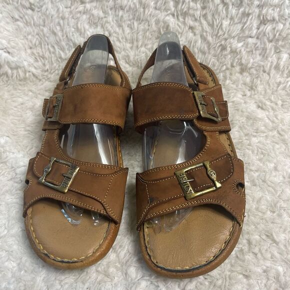 NDURE Men leather Brown Straps sandals with antique tone side buckles Size 8 - Picture 2 of 10